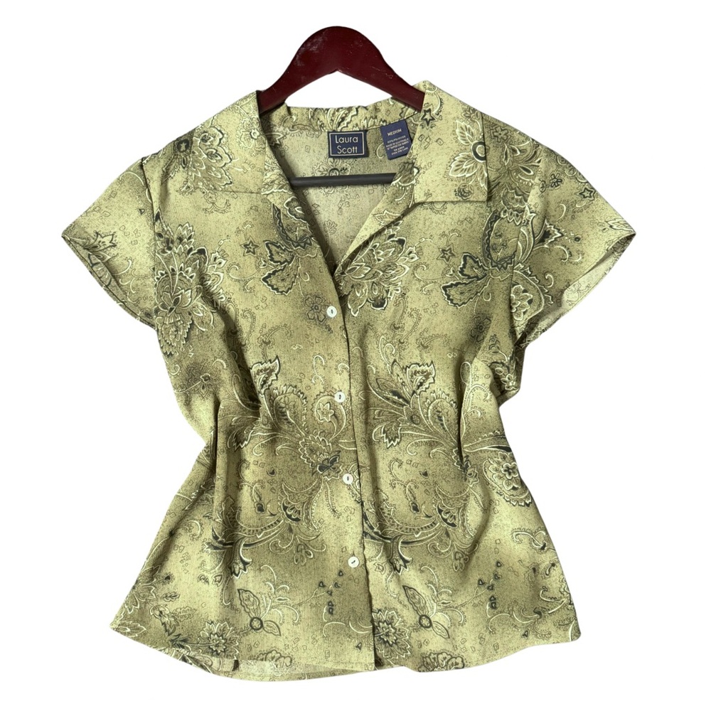 Paisley Bandana Pattern Green Button Down Top
